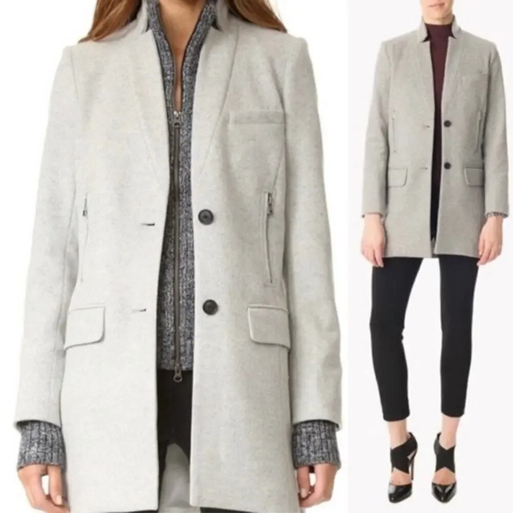 Veronica Beard Light Gray Car Coat Melange Wool Cashmere Size 0